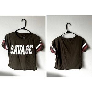Navy Green “SAVAGE” Crop Top